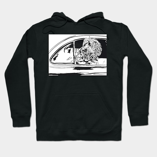 Labradoodle in a Car Linoprint Hoodie by NattyDesigns